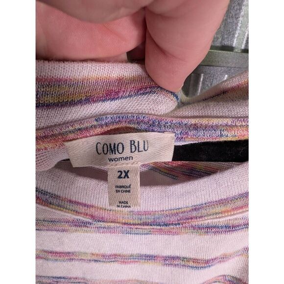 Como Blu Women's Pullover Sweater Blue White Stripe Long Sleeve Stretch Plus 2X - Picture 3 of 5